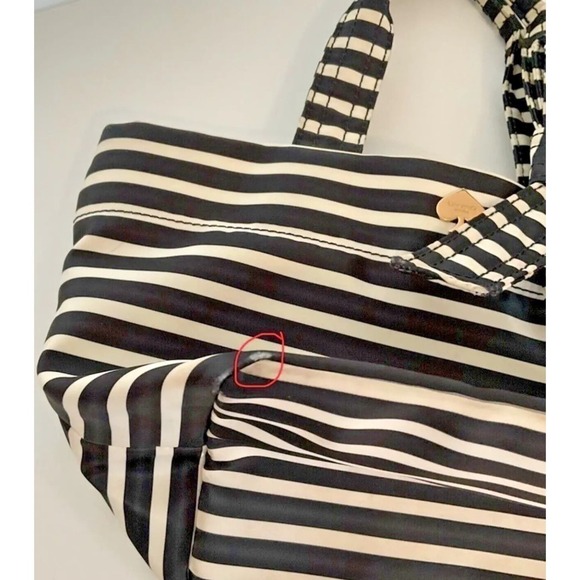 Kate Spade Hana Flatiron Handbag - Black White Stripe with Bow - Picture 13 of 15